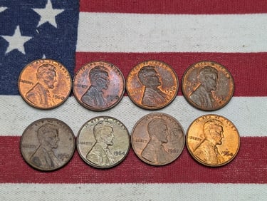 (8) Lincoln Memorial Cents (4) 1960-D, 1960, (2) 1964, 1967 w/ Kennedy Stamped