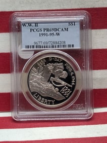 1991-95-W (1993) WWII 50th Anniversary Proof 90% Silver Dollar Graded PR69DCAM by PCGS