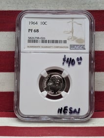 1964 90% Silver Roosevelt Dime, NGC PF 68