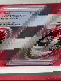 1986-S Statue of Liberty Proof 90% Silver Dollar Graded PR69DCAM by PCGS