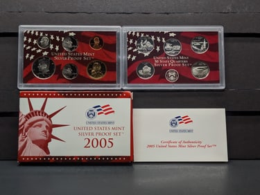 2005 -S U.S. Mint Silver Proof Set In OGP With COA, Seven 90% Silver Coins Included, Plus Sacagawea