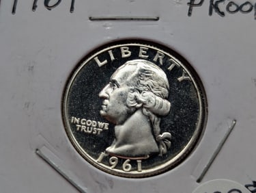 1961 PROOF Washington Quarter. 90% Silver