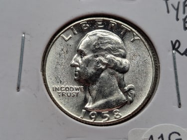 RARE 1958 TYPE B Rev. 90% Silver Proof Washington Quarter