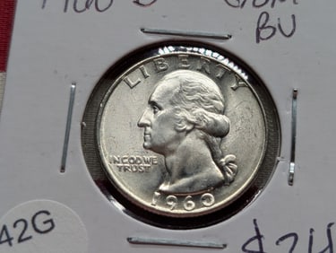 1960-D GEM BU Washington Quarter. 90% Silver