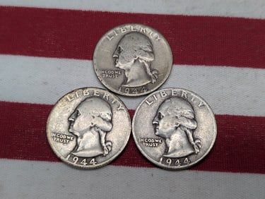 1944 P, D, & S Washington Quarters, 90% Silver