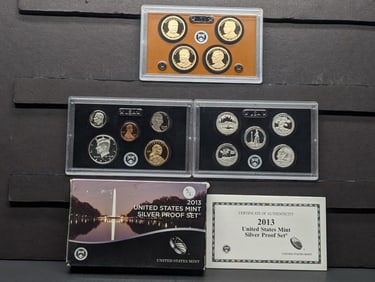 2013 -S U.S. Mint Silver Proof Set In OGP With COA, 14 Coins. Includes ATB Quarters, Presidential