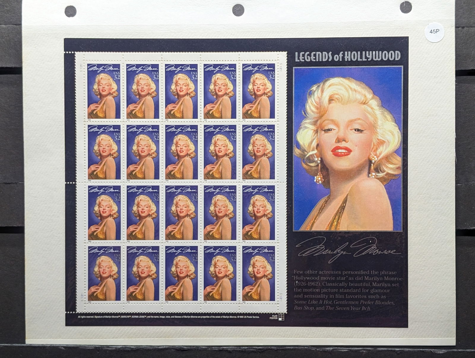 USPS Marilyn Monroe Souvenir 20 Stamp Sheet (1 of 2)