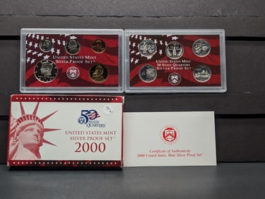 2000 -S U.S. Mint Silver Proof Set In OGP With COA, Seven 90% Silver Coins