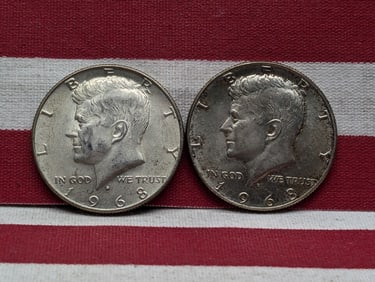 (2) 1968-D Kennedy Half Dollars, 40% Silver