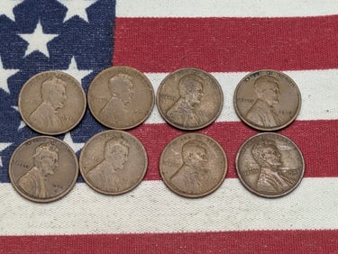 (8) Lincoln Wheat Cents 1911, 1913, 1915, 1916, 1916-D, 1917, 1918, 1920