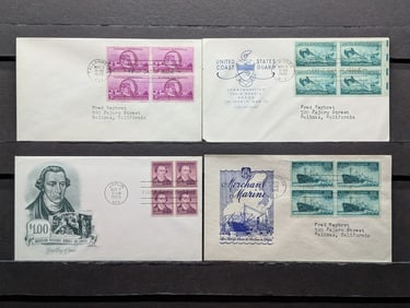 (4) Four Block First Day Covers & Cachets, 1945, 1946, & 1955