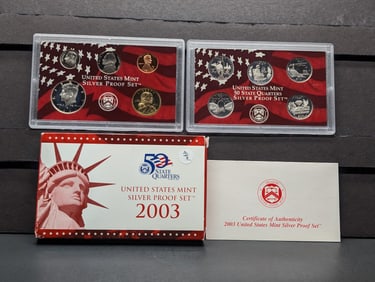 2003 -S U.S. Mint Silver Proof Set In OGP With COA, Seven 90% Silver Coins