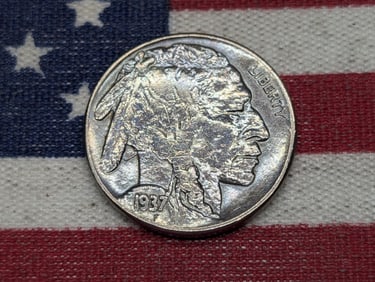 1937, AU+, Bold Details, Full Horn and Tail, Buffalo Nickel, 88 Years Old