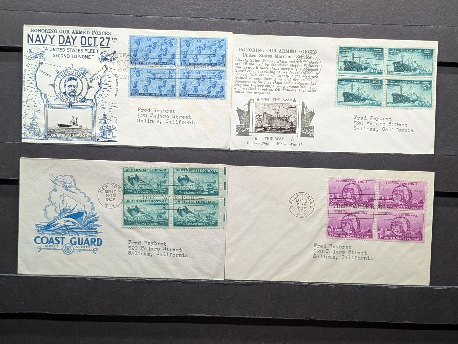(4) 1945 Four Block First Day Covers & Cachets (1 of 5)
