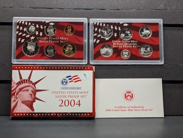 2004 -S U.S. Mint Silver Proof Set In OGP With COA, Seven 90% Silver Coins