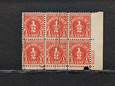 Scott # J-69 Pre-Cancelled Plate Block 1/2 Cent Stamps