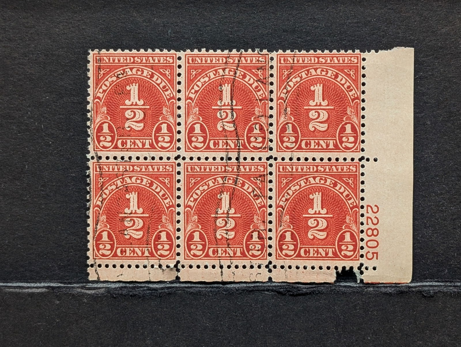 Scott # J-69 Pre-Cancelled Plate Block 1/2 Cent Stamps: Scott # J-69 Pre-Cancelled Plate Block 1/2 Cent Stamps
