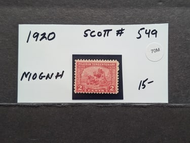 Scott # 549, 1920 Landing Of The Pilgrims Stamp, Mint, Original Gum, Never Hinged