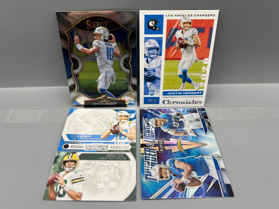 Lot of (4) Justin Herbert Football Cards W/ (3) Rookies (1 of 2)