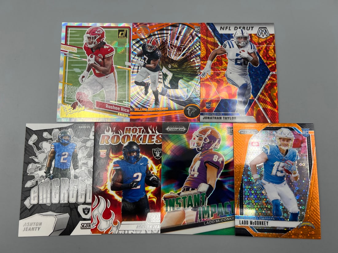 Lot of (7) Assorted Football Star Player Rookie Cards - Rashee Rice, Bijan Robinson, Ashton Jeanty, (1 of 2)