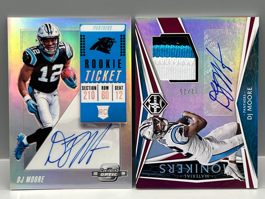 2018 Panini Contenders Optic DJ Moore Silver Rookie Ticket On Card Auto & 2020 Panini Limited Tri (1 of 2)