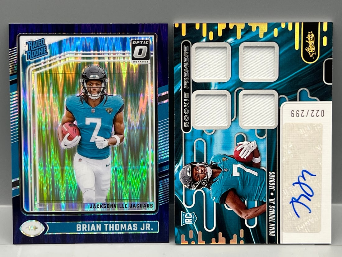 2024 Panini Donruss Optic Brian Thomas Jr. Purple Shock RC #214 & Limited Rookie Patch Auto #/299 (1 of 2)