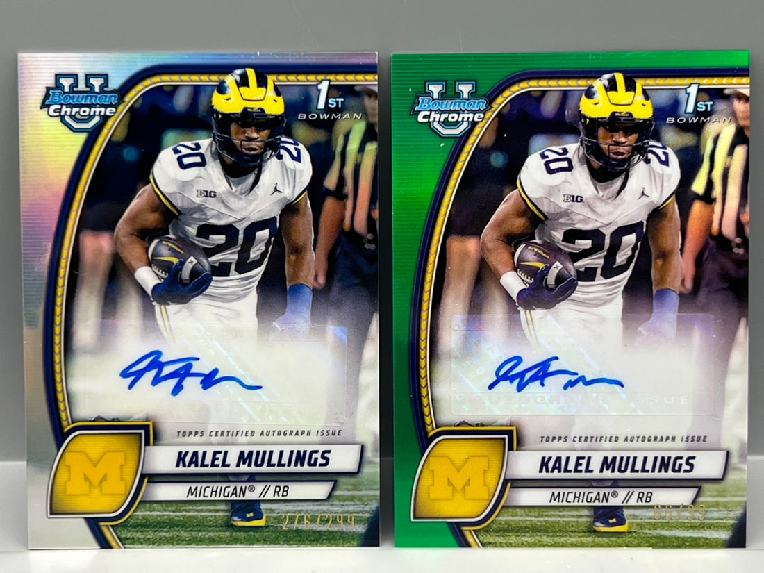 2024 Bowman University Chrome Kalel Mullings 1st Bowman Refractor RC Auto #/299 & Green RC Auto #/99 (1 of 2)