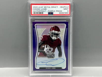 2020 Leaf Metal Draft Ceedee Lamb Purple Portrait RC Auto #/25 PSA Mint 9: 2020 Leaf Metal Draft Ceedee Lamb Purple Portrait RC Auto #/25 PSA Mint 9