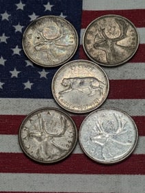 (5) Canadian Quarters, 1948, 1960, 1965, 1967, & 1968, 80% Silver