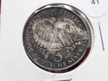 1973 -G West Germany (Bundesrepublik Deutschland) 5 Deutsche Mark 62.5% Silver, 11.2 grams