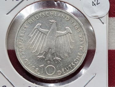 1989-D West Germany (Bundesrepublik Deutschland) 10 Deutsche Mark 62.5% Silver, 15.5 grams