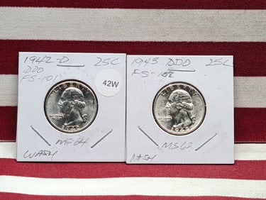 (2)  Washington Quarters 1942-D, 1943 90% Silver M.S.