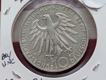 1989-D  West Germany,10 Deutsche Mark, Commemoration: 2000 Years of Bonn, 62.5% Silver, 15.5 Grams