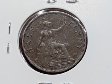 1929 UK Half Penny, George V, Final year of Halfpenny with George V?s portrait