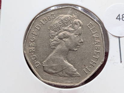 1983 UK 50 Pence, Elizabeth II, Large-sized: 1983 UK 50 Pence, Elizabeth II, Large-sized