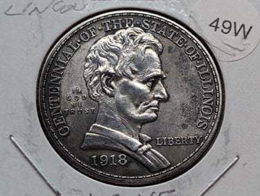1918 Illinois Lincoln Half Dollar Classic Commemorative Coin, Key Date