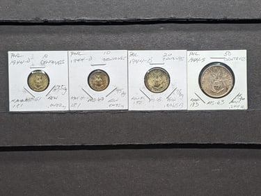 (4) 75% Silver Philippine Coins 1944-S Fifty Centavos, 1944-D Twenty Centavos, (2) 1944-D Ten