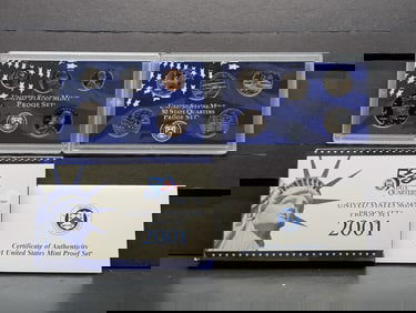 2001 -S U.S. Mint Proof Set w/ State Quarters 10-Coin Set in OGP with COA