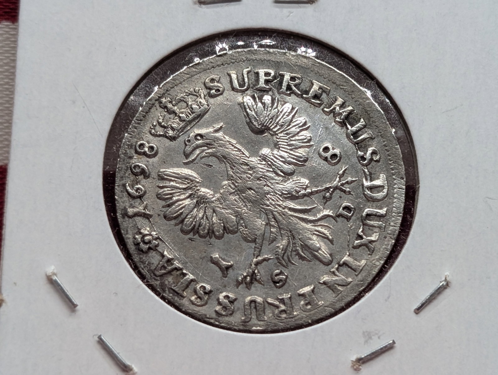 1698 Brandenburg-Prussia 18 Groschen Silver, 6.2 Grams, KN 611: 1698 Brandenburg-Prussia 18 Groschen Silver, 6.2 Grams, KN 611