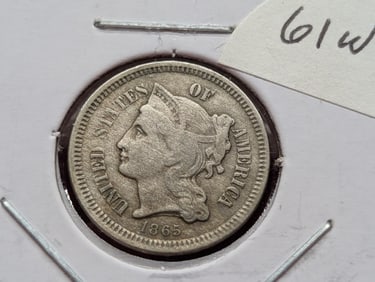 1865 Liberty 3 Cent Copper Nickel Coin