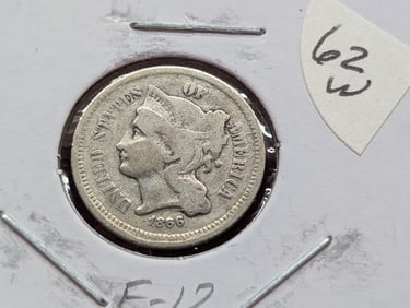 1866 Liberty 3 Cent  Copper Nickel Coin