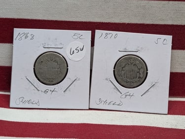 (2) Shield Nickels  1868, 1870