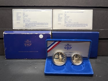 1986 -S 2-Coin Statue of Liberty Proof Set 90% Silver Dollar & Clad Half Dollar in OGP with COA