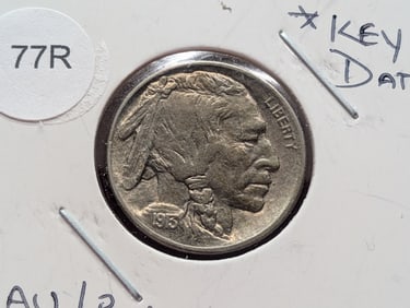 1913-D Buffalo Nickel, Type 2, Key Date - Initials Scratched On Reverse