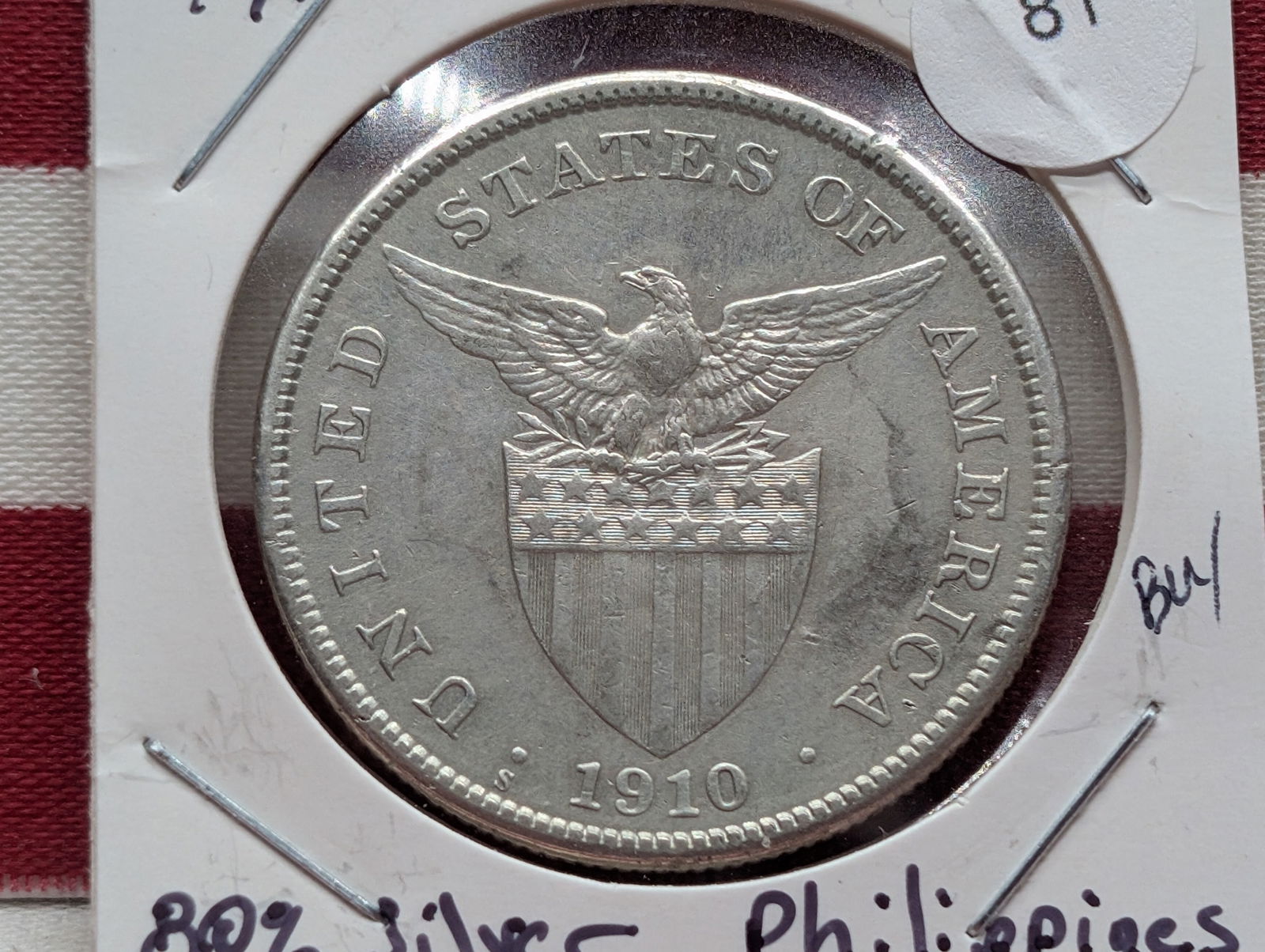 1910-S, 1 Peso, 80 % Silver, Philippines (1 of 3)