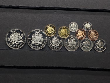 1975 & 1976 Barbados Two Dollar Coins 92.5 Silver, Weight, 28.28 Grams each & (10) 1975 & 1976