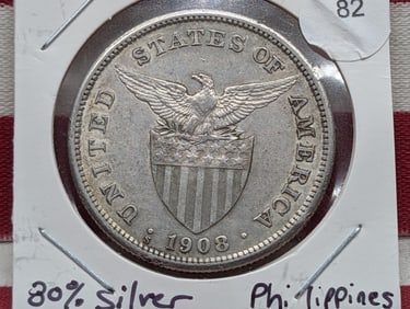 1908-S, 1 Peso, 80 % Silver, Philippines