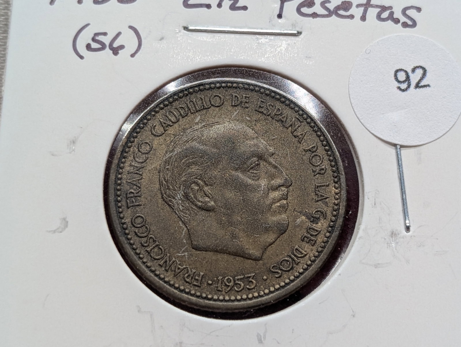 1953, (56) 2 1/2 Pesetas, Spain: 1953, (56) 2 1/2 Pesetas, Spain