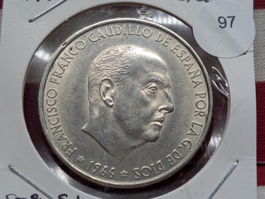 1966, 100 Pesetas, Spain, 80 % Silver