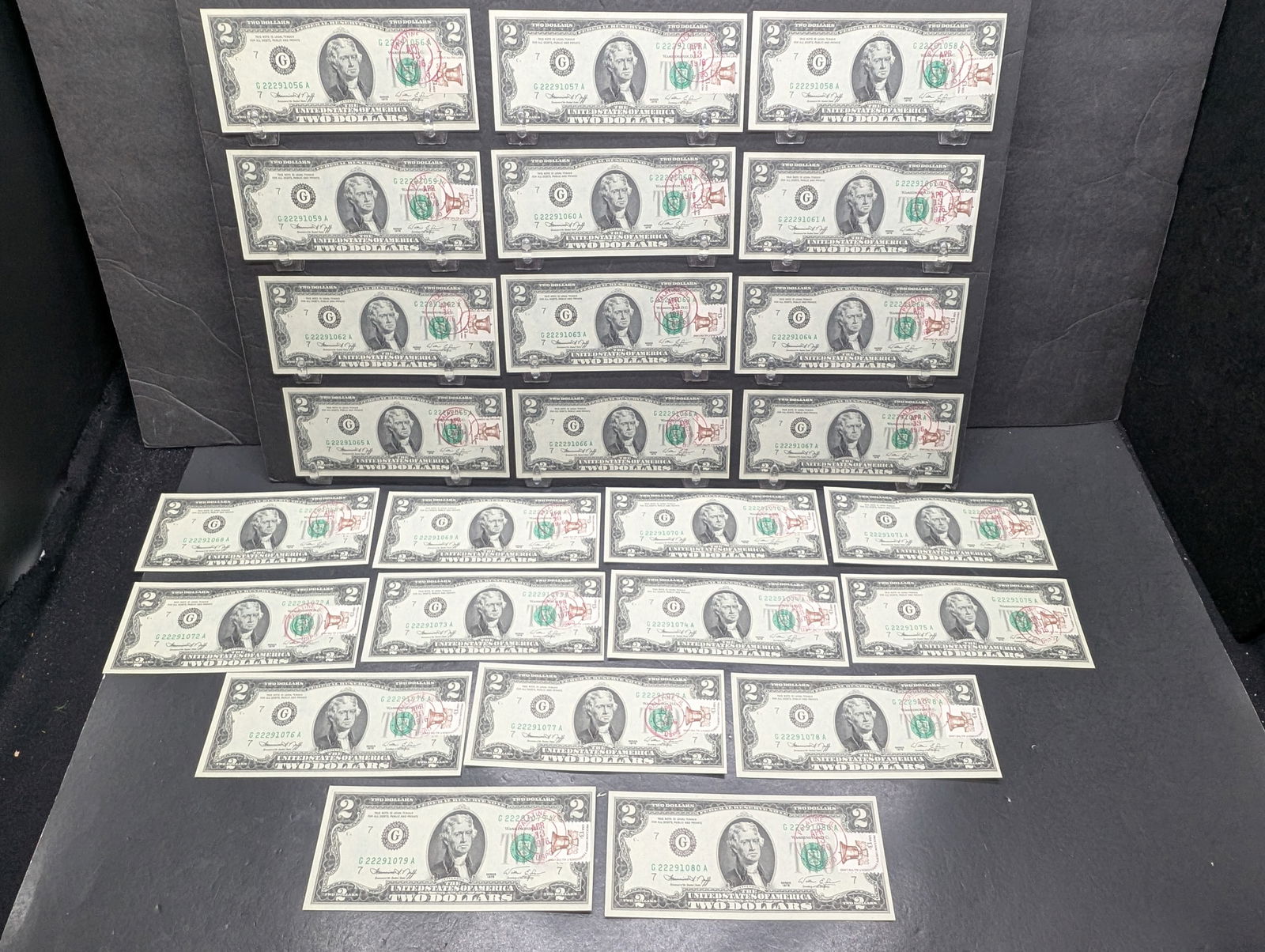 (25) 1976 Two Dollar Federal Reserve Notes Canceled Stamps Consecutive Order (1 of 9)